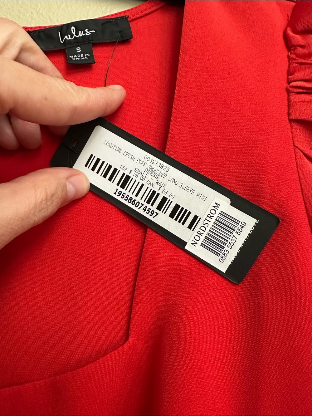 NWT Lulu's Longtime Crush Red Puff Shoulder Long Sleeve Mini Dress - Picture 8 of 13